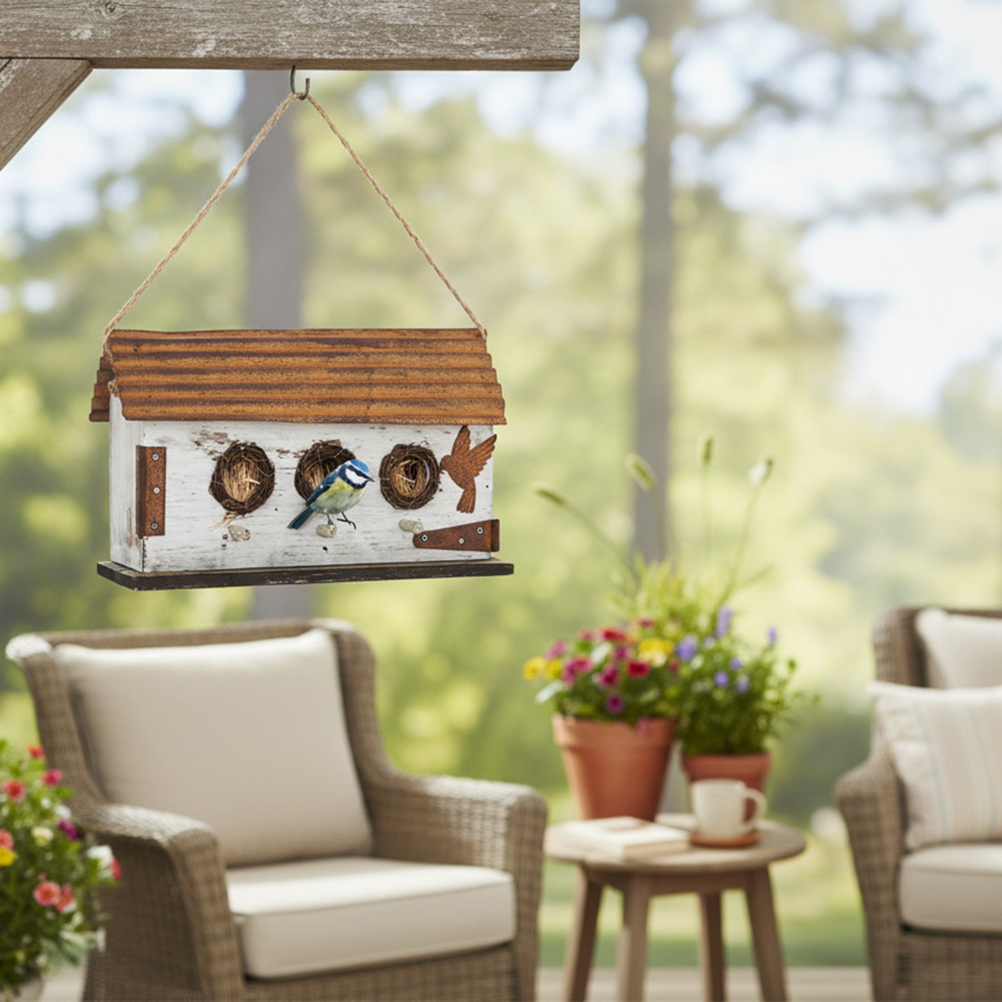 Classic White Barn-Style Wooden Birdhouse