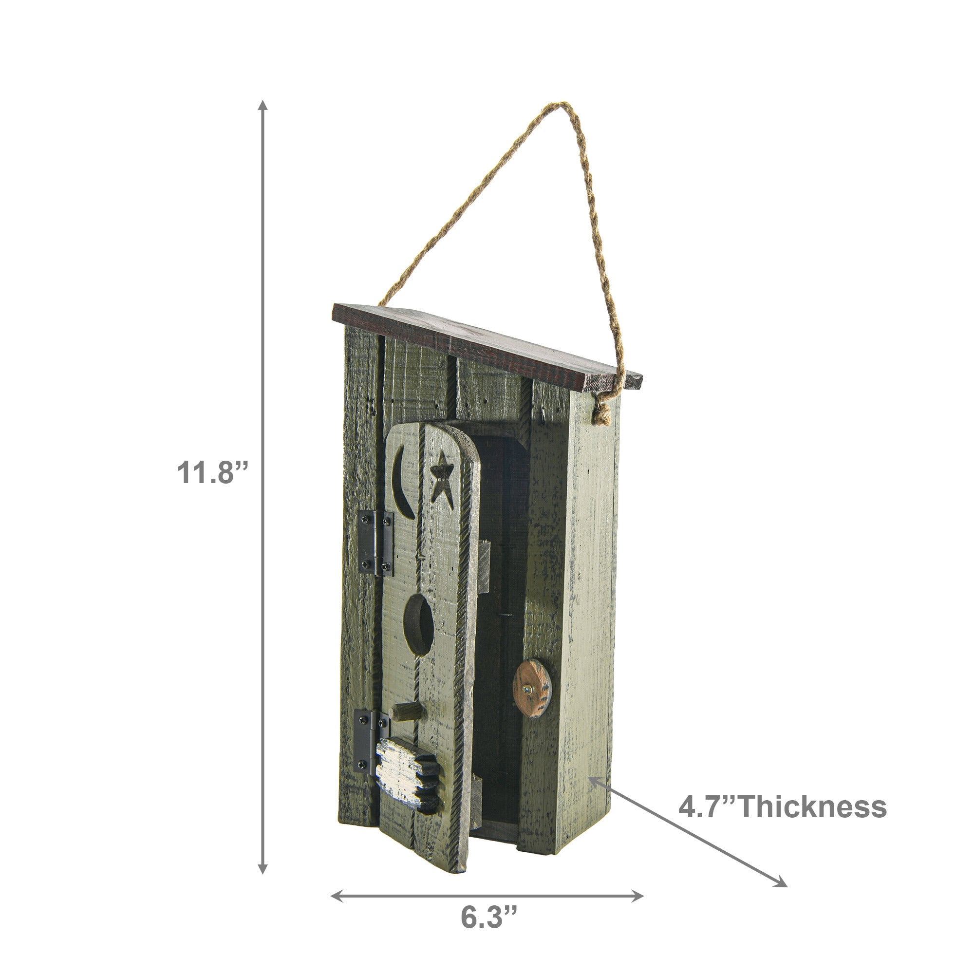 Green Painted Wooden Outhouse-Style Birdhouse
