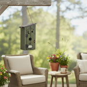 Green Painted Wooden Outhouse-Style Birdhouse