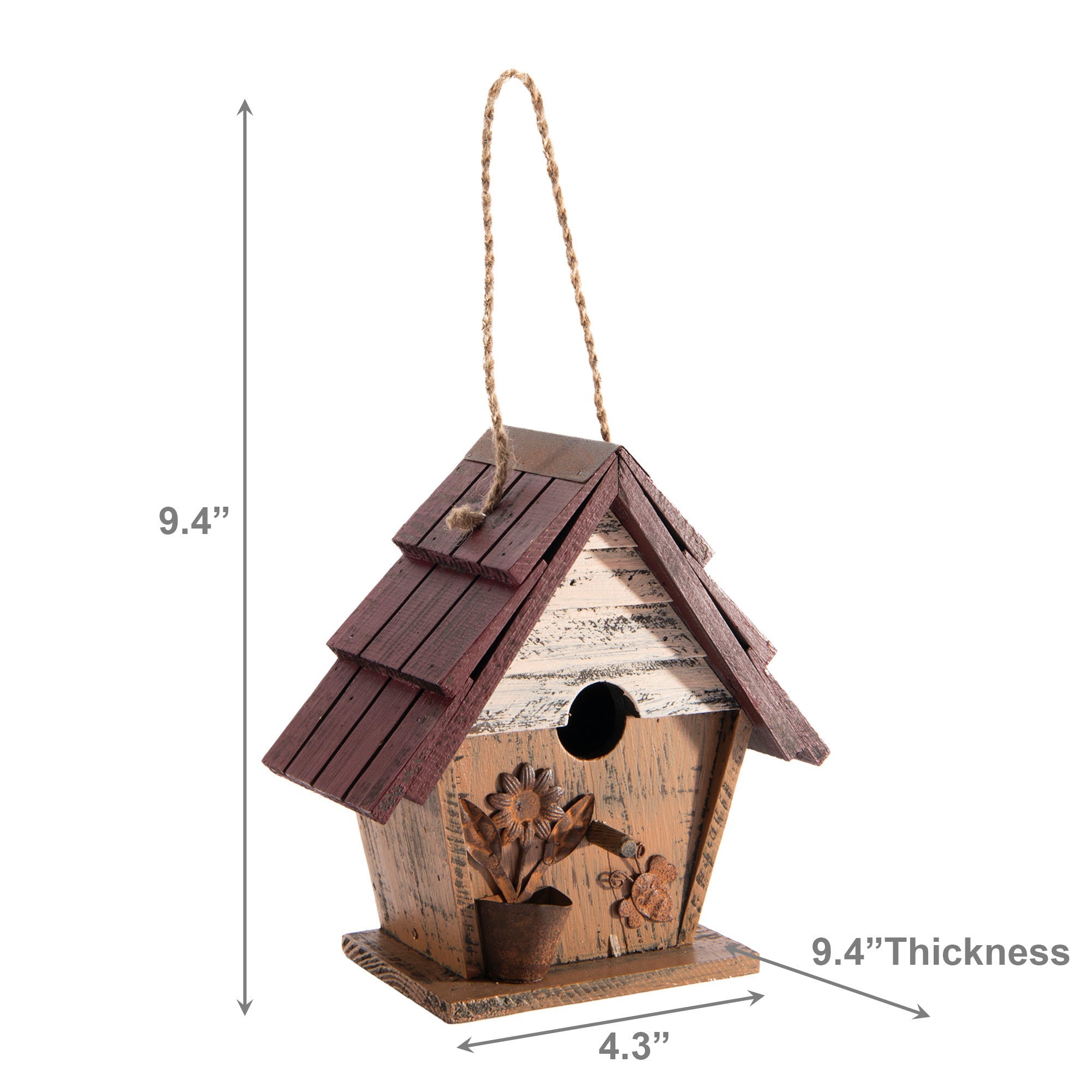 Traditional Wooden Birdhouse with Red Roof