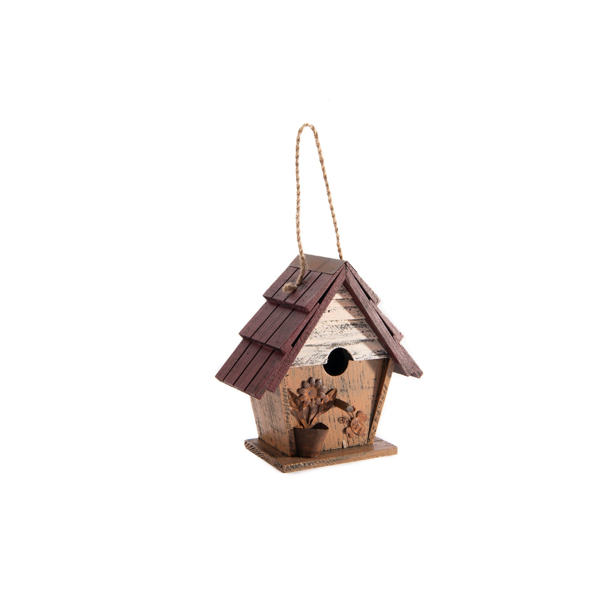 Traditional Wooden Birdhouse with Red Roof