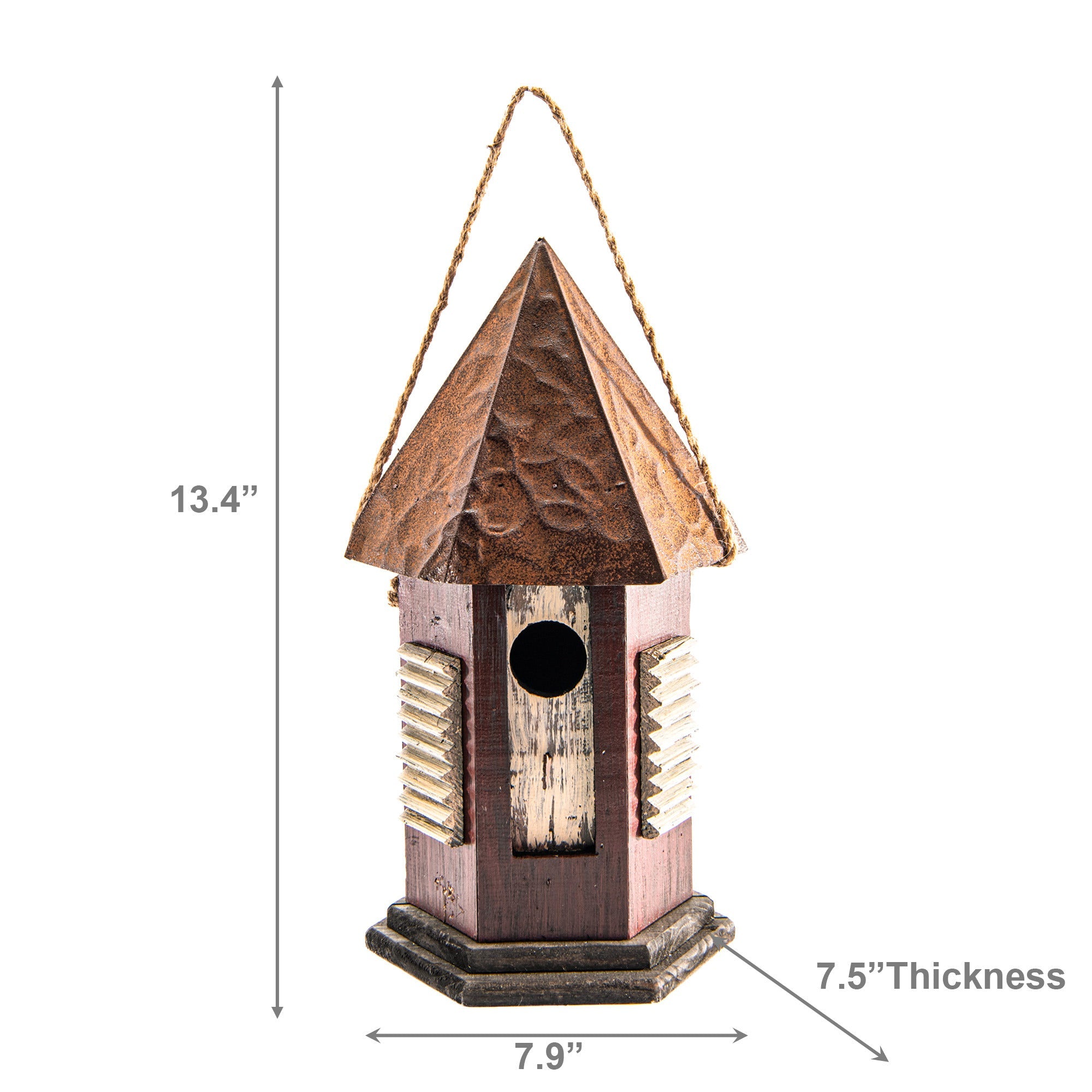 Wooden Birdhouse with Unique Hexagonal Roof