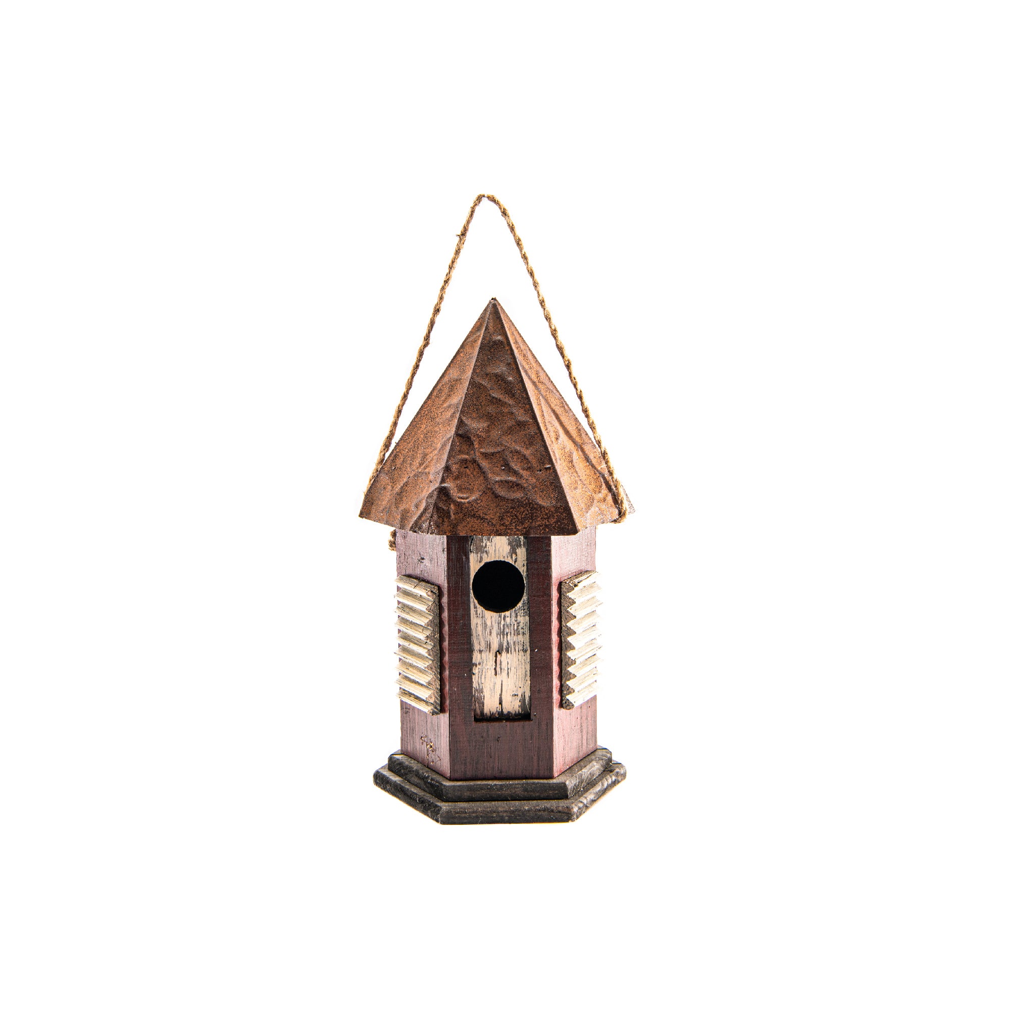 Wooden Birdhouse with Unique Hexagonal Roof