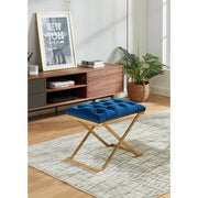 Imperial Tufted Ottoman – Navy Blue, Golden X Base, Accent Furniture