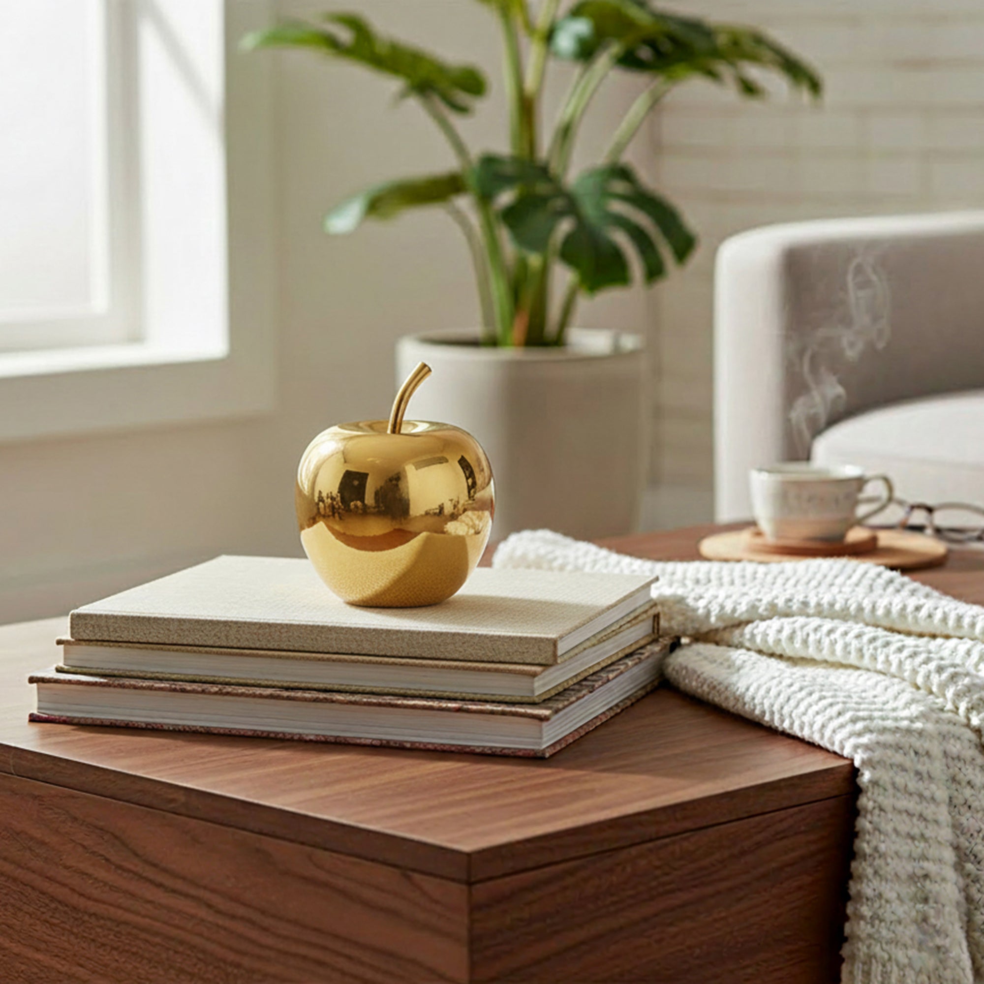 Elegant Golden Apple-Shaped Decorative Accent