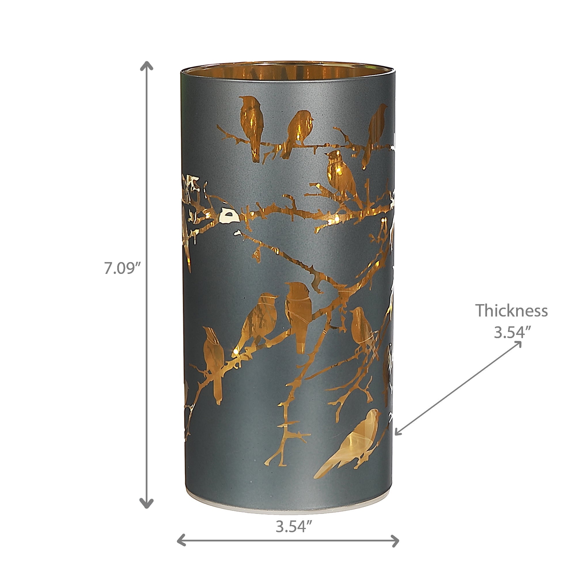 LED Cylinder Glass Stand with Bird Gun Metal – Modern Decorative Lighting, Table Accent