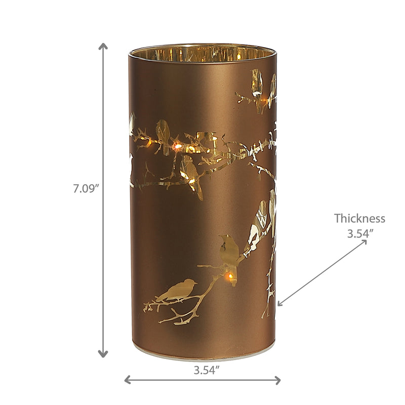 Led Cylinder Glass Stand Bird Bronze