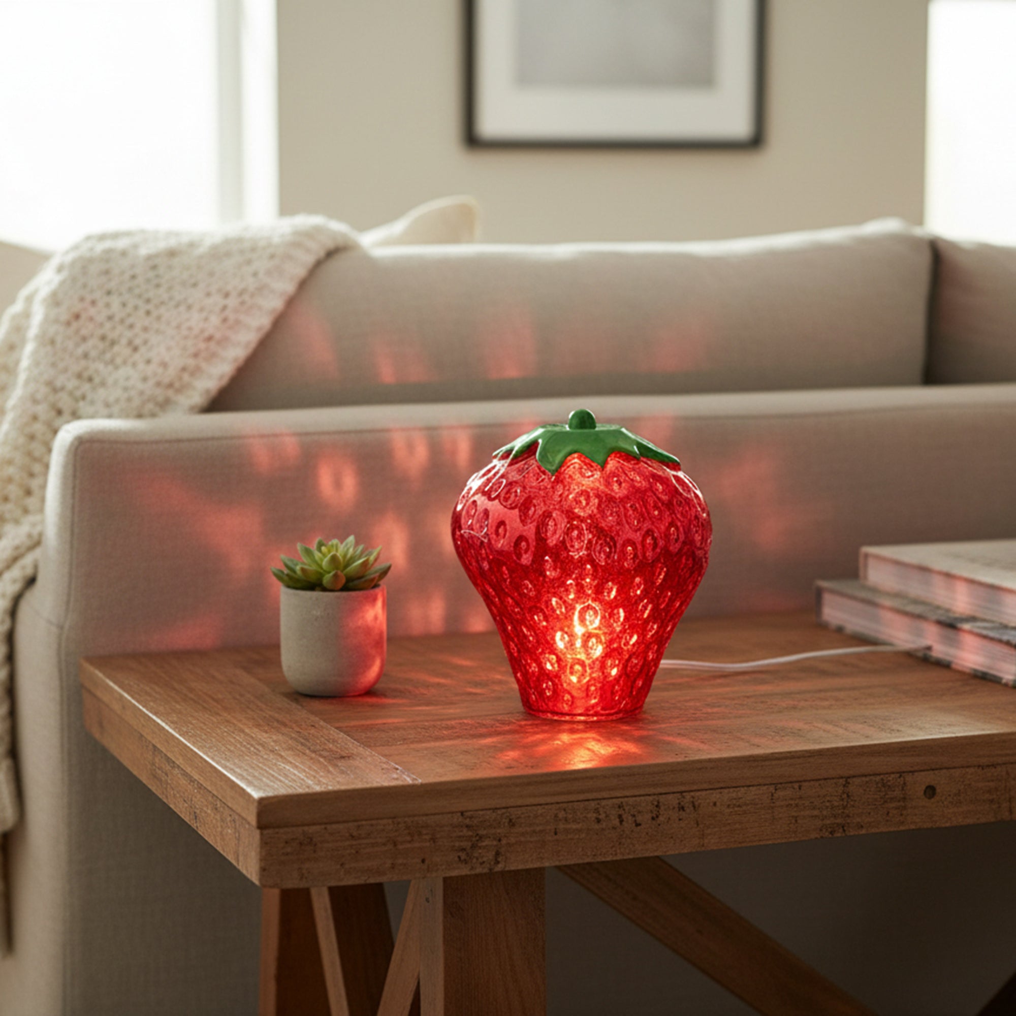 LED-Illuminated Glass Strawberry Decorative Piece