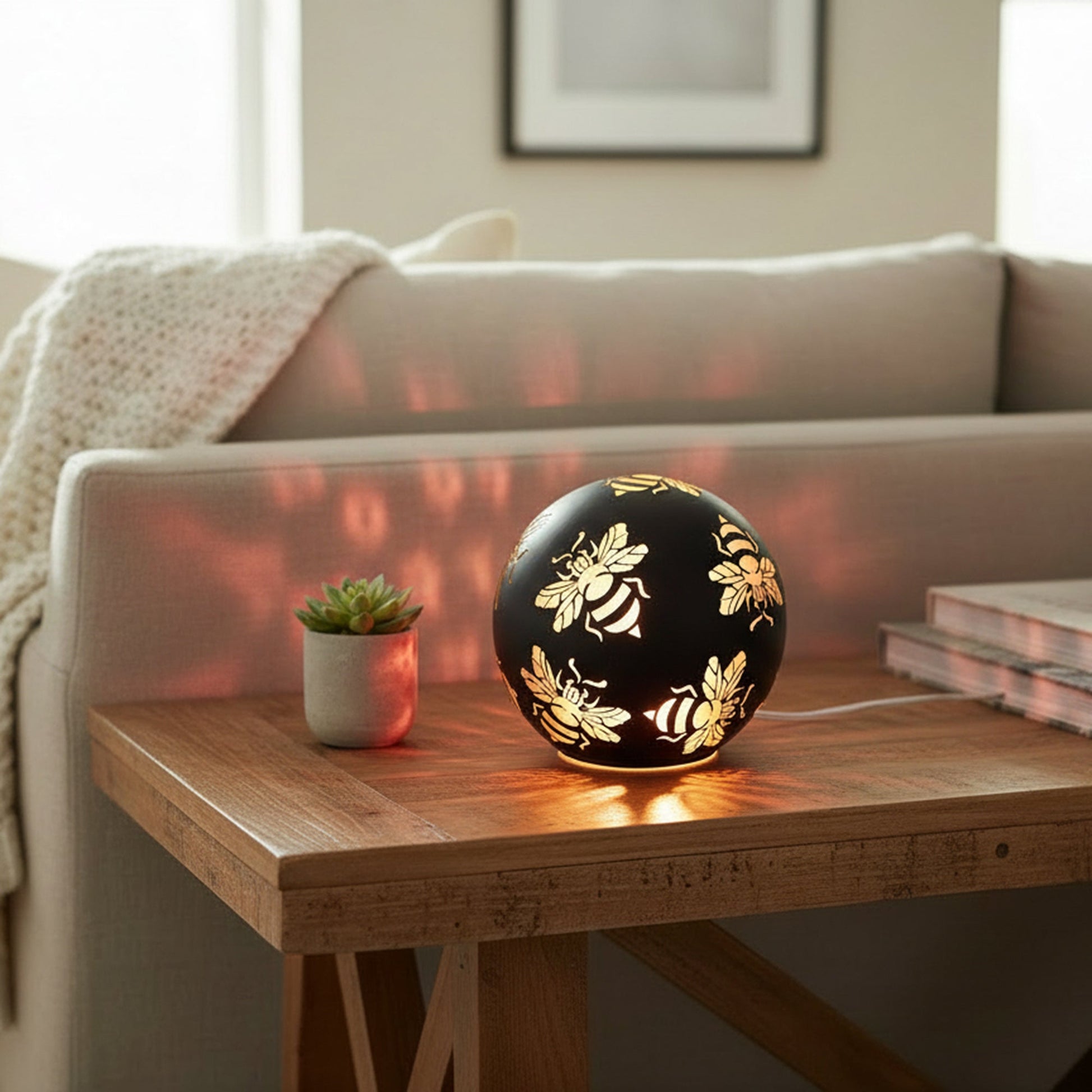 6-Inch LED Glass Globe with Bumble Bee Design