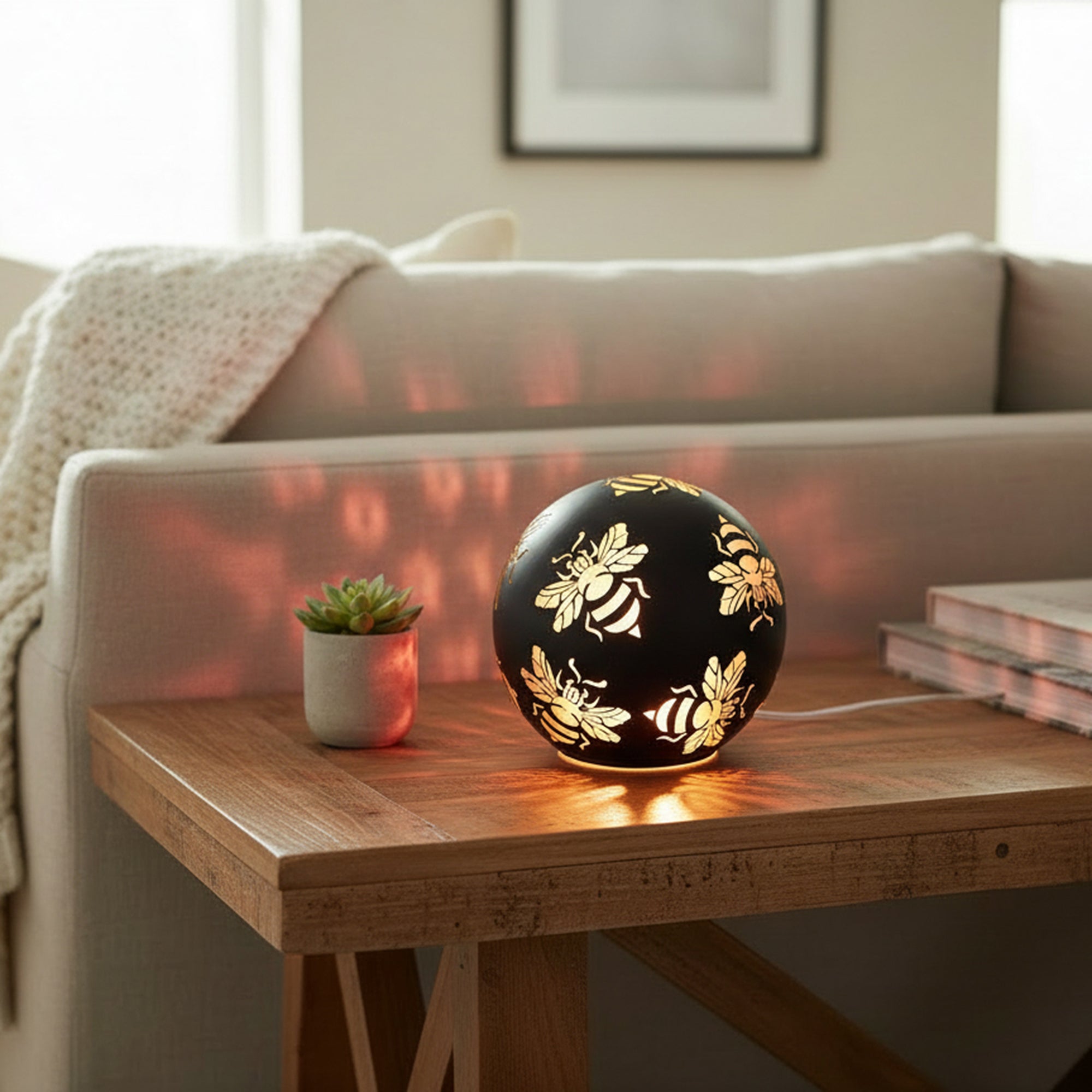 6-Inch LED Glass Globe with Bumble Bee Design
