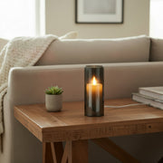 6-Inch LED Black Tinted Glass Candle Decoration - Set of 2