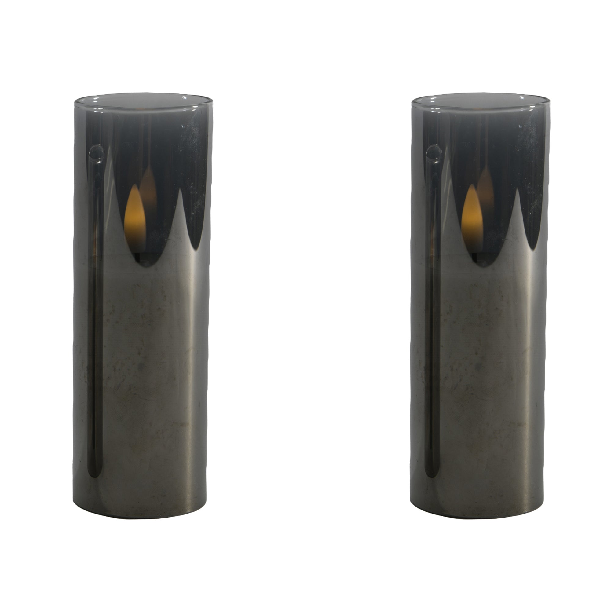 6-Inch LED Black Tinted Glass Candle Decoration - Set of 2