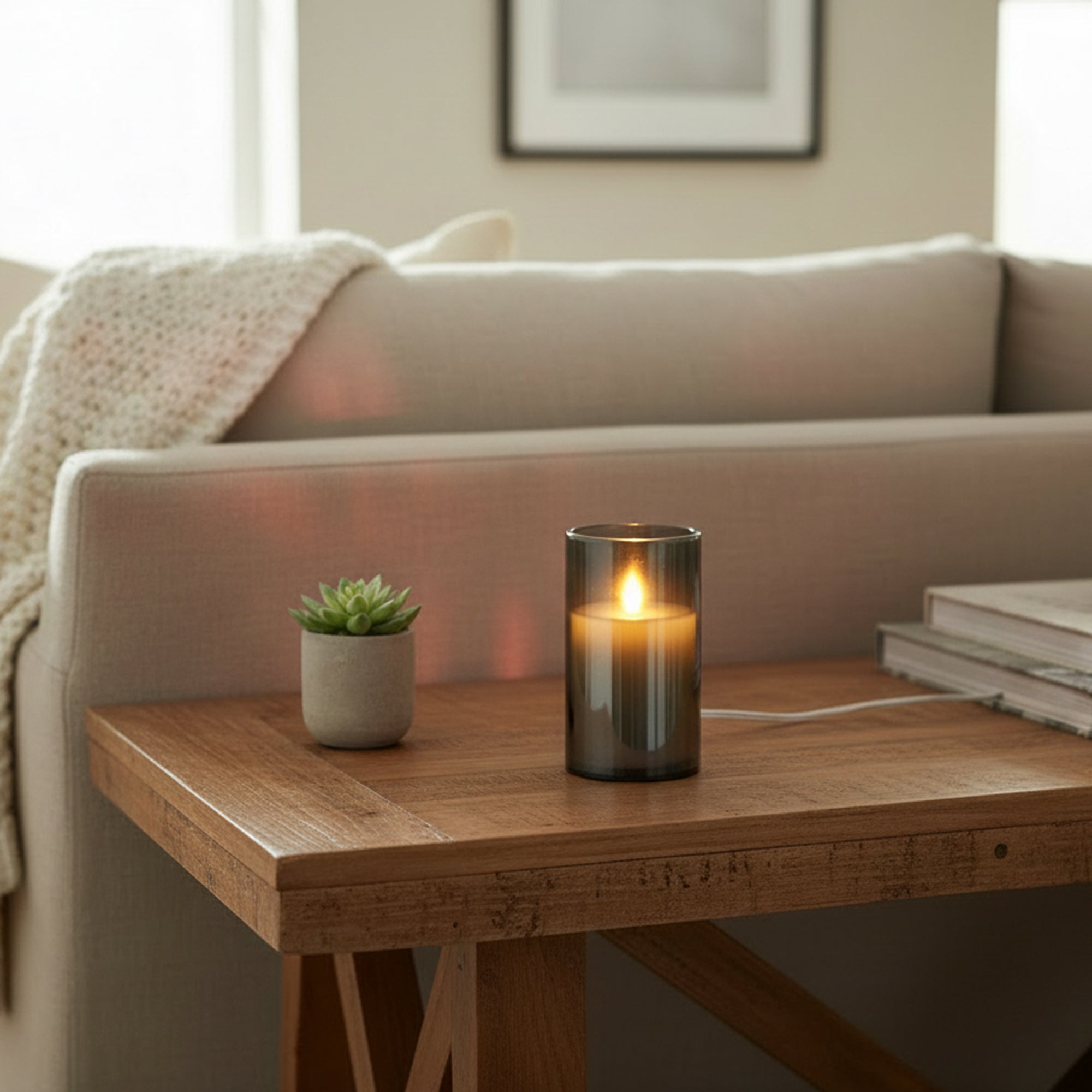 5-Inch LED Black Tinted Glass Candle Accent - Set of 2