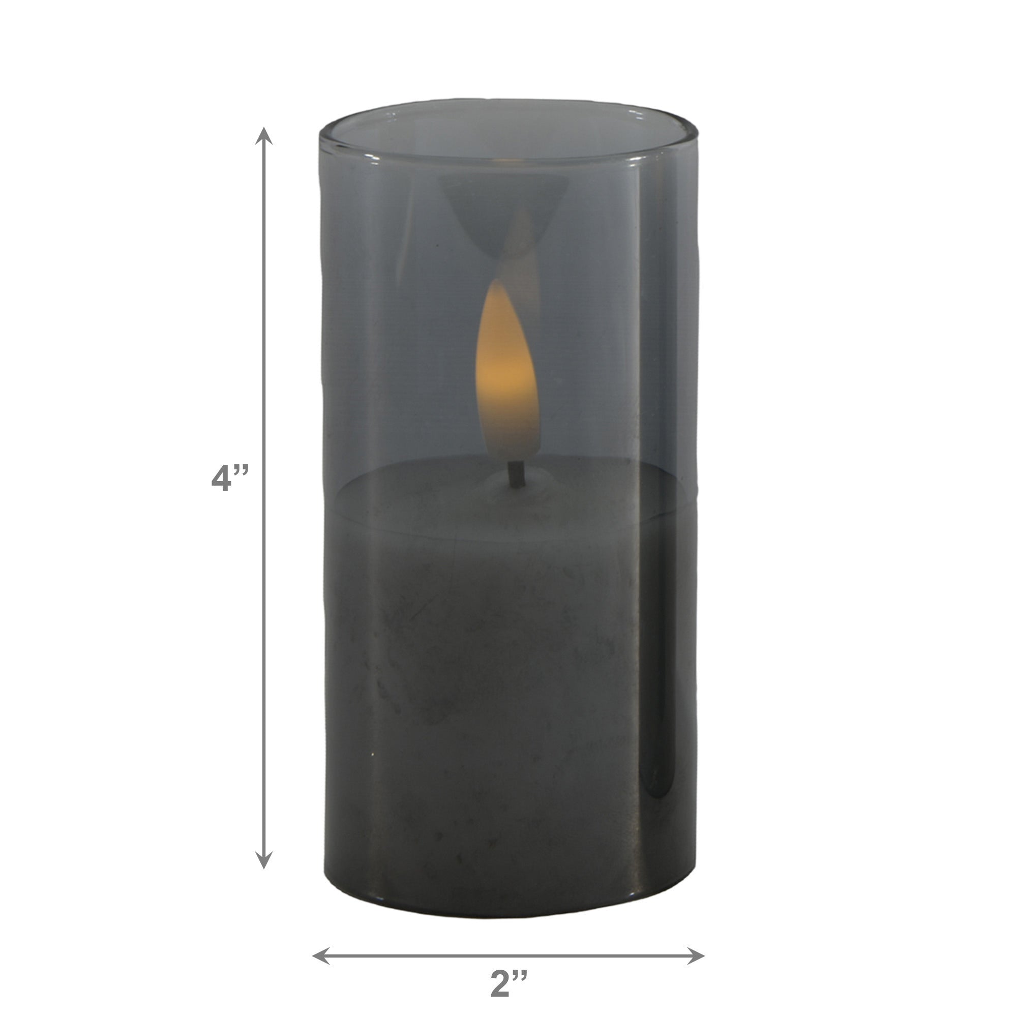 4-Inch LED Black Tinted Glass Candle Ornament - Set of 2