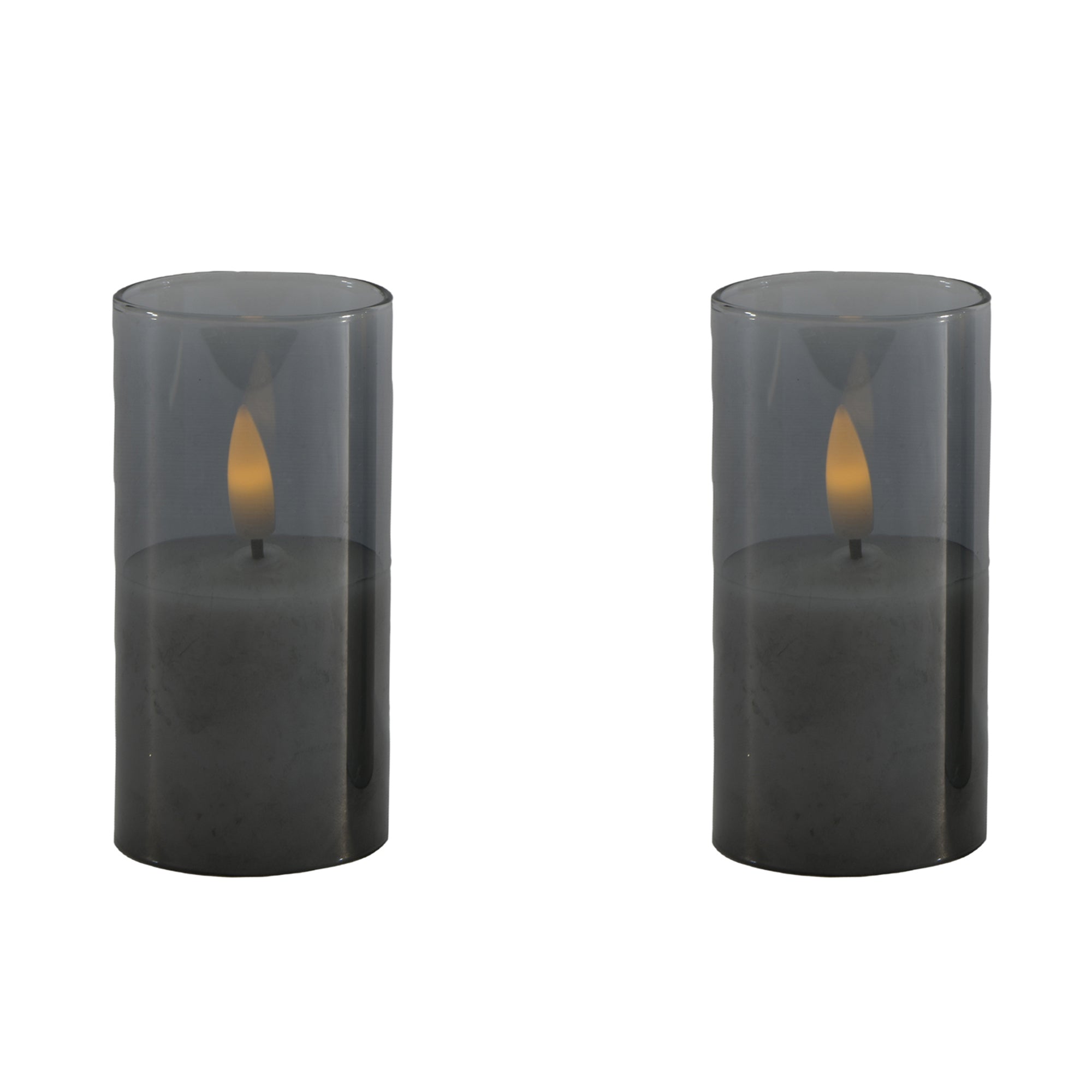 4-Inch LED Black Tinted Glass Candle Ornament - Set of 2