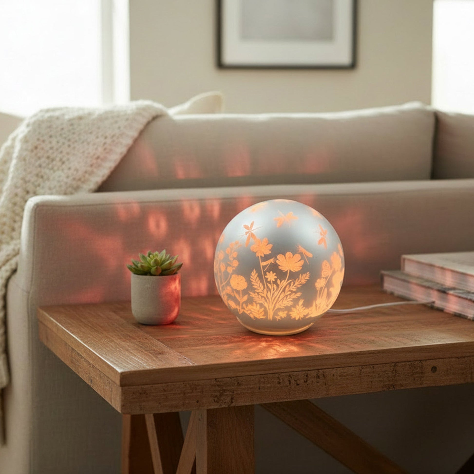 4.75-Inch LED Glass Globe with Dragonfly Design