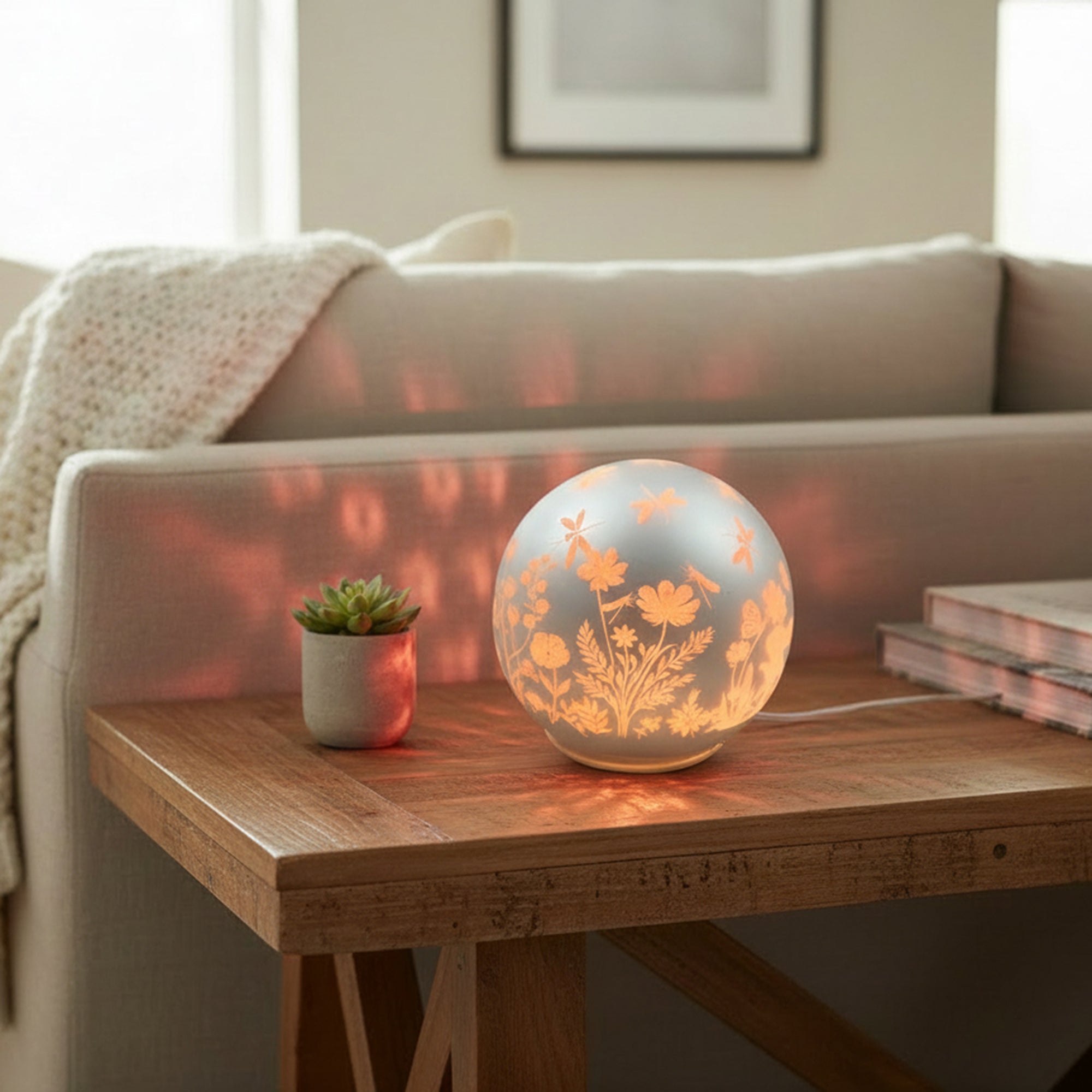 4.75-Inch LED Glass Globe with Dragonfly Design