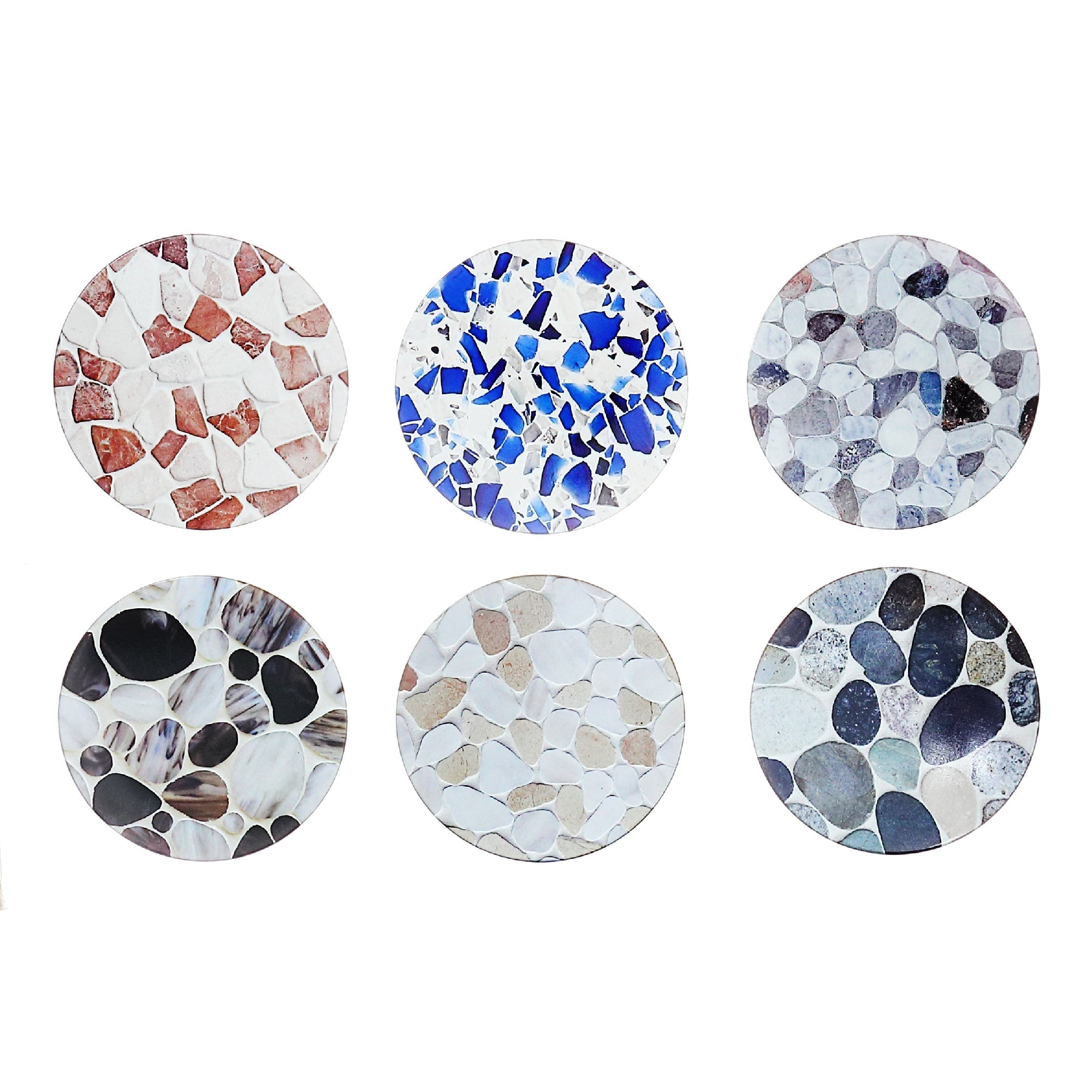 8" Round Ceramic Trivet Stones Assorted - Set of 6 Decorative Heat Resistant Kitchen Trivets