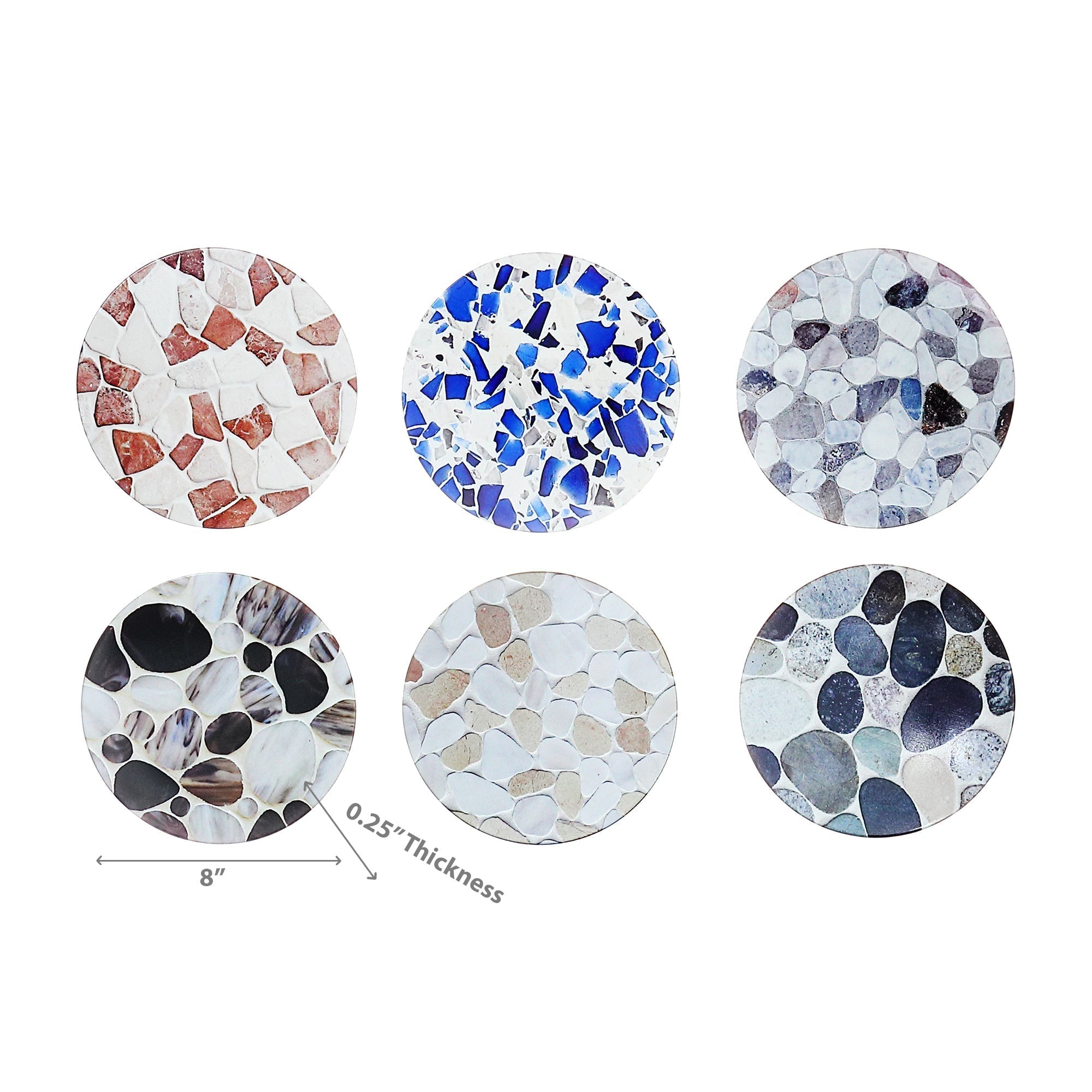 8" Round Ceramic Trivet Stones Assorted - Set of 6 Decorative Heat Resistant Kitchen Trivets