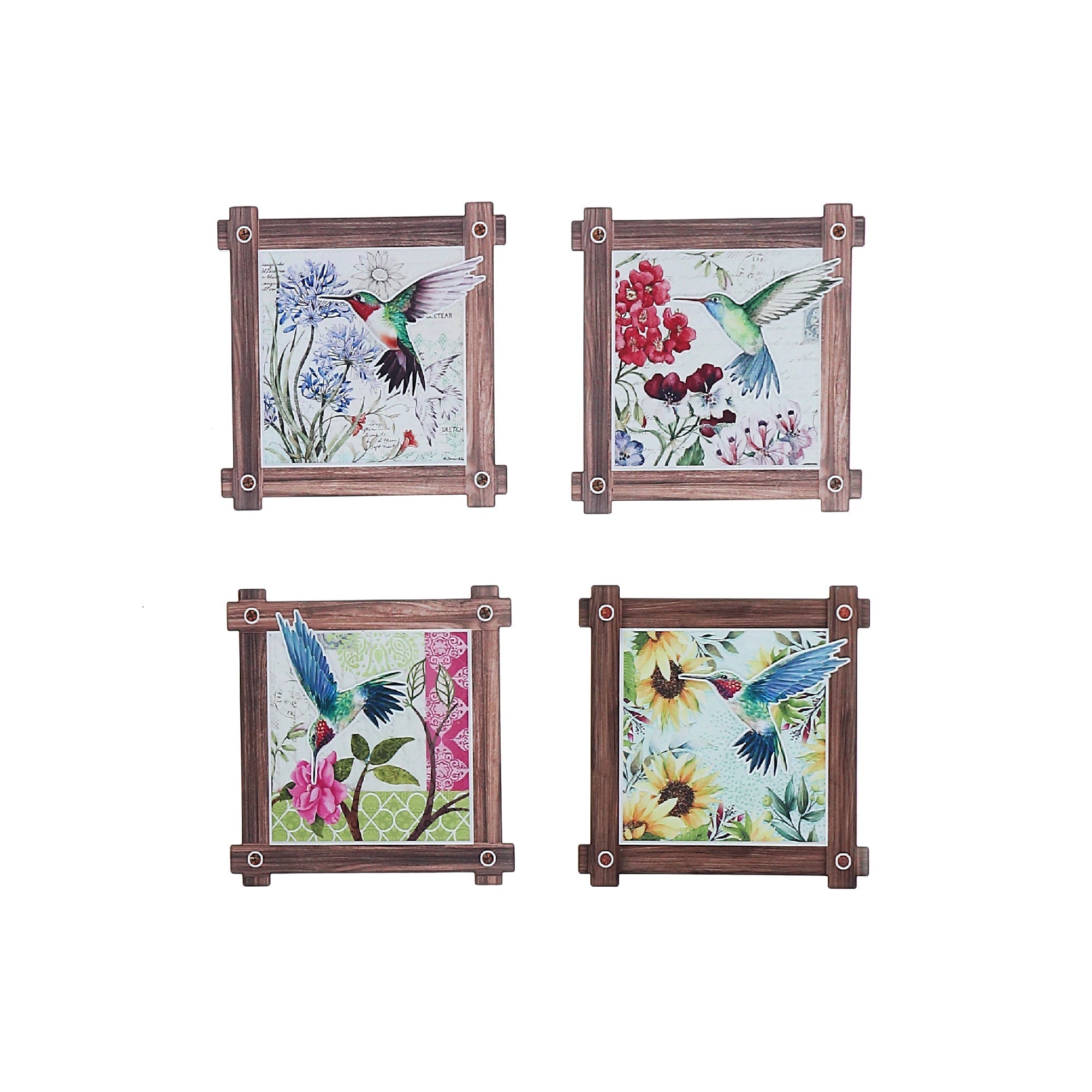 8" Square Ceramic Trivet Hummingbird Assorted - Set of 4 Decorative Heat Resistant Trivets