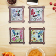 8" Square Ceramic Trivet Hummingbird Assorted - Set of 4 Decorative Heat Resistant Trivets