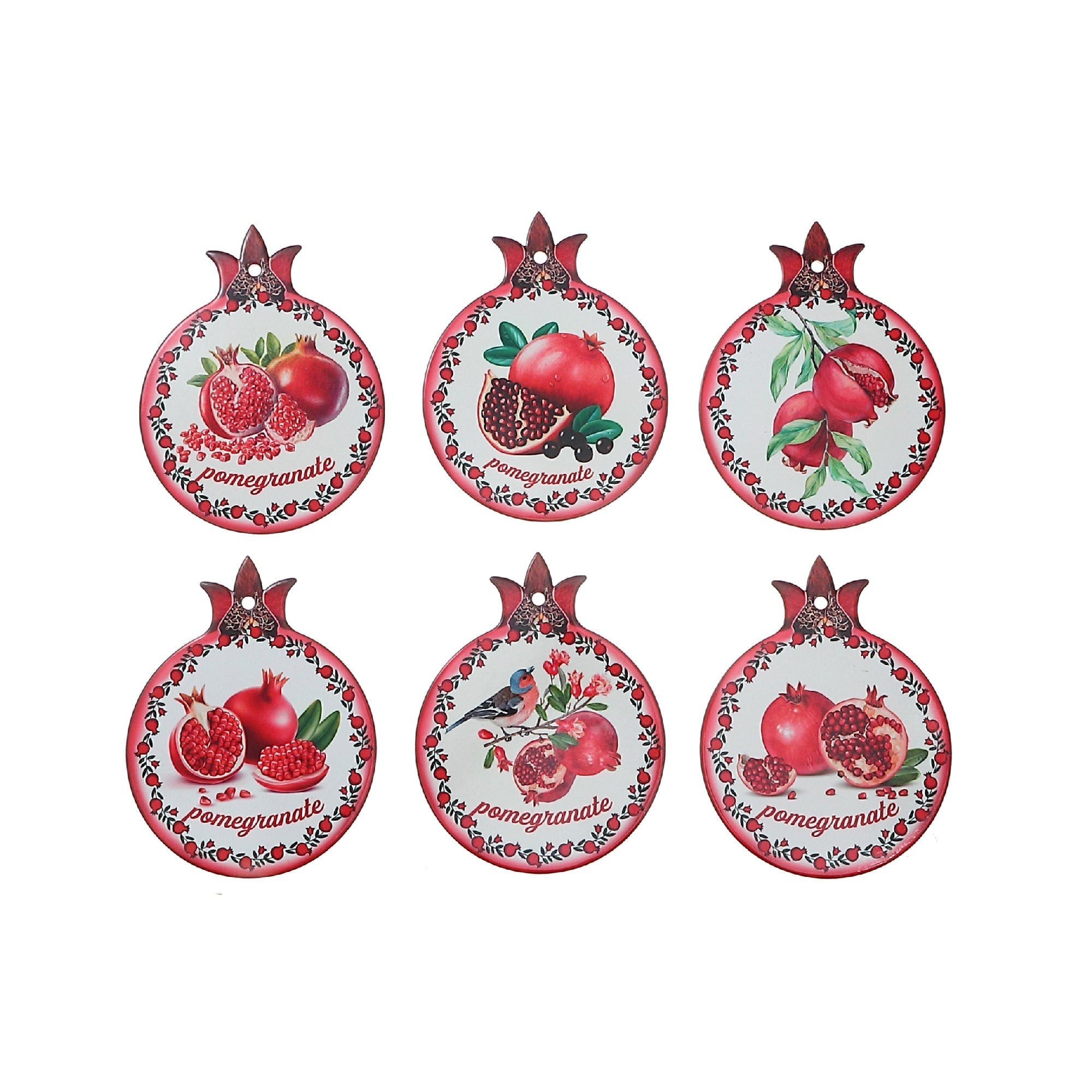 8" Ceramic Trivet Pomegranate Assorted - Set of 6 Decorative Heat Resistant Kitchen Trivets