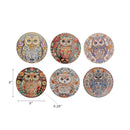 8" Round Ceramic Trivet Owl Assorted - Set of 6