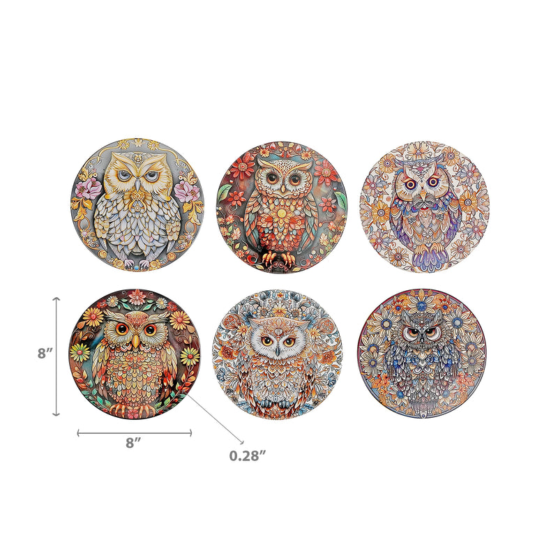 8" Round Ceramic Trivet Owl Assorted - Set of 6