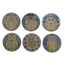 8" Round Ceramic Trivet Owl With Gold Assorted - Set of 6