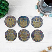 8" Round Ceramic Trivet Owl With Gold Assorted Set Of 6, Owl Ceramic Trivet With Gold Detail 8 Inch, Round Heat Resistant Mat