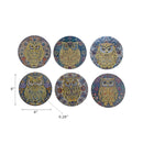 8" Round Ceramic Trivet Owl With Gold Assorted - Set of 6