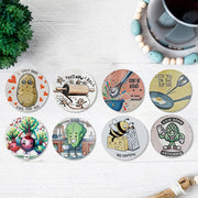 8" Round Ceramic Trivet Funny Sayings Assorted Set Of 6, Funny Sayings Ceramic Trivet 8 Inch, Round Hot Plate Stand, Countertop Protector