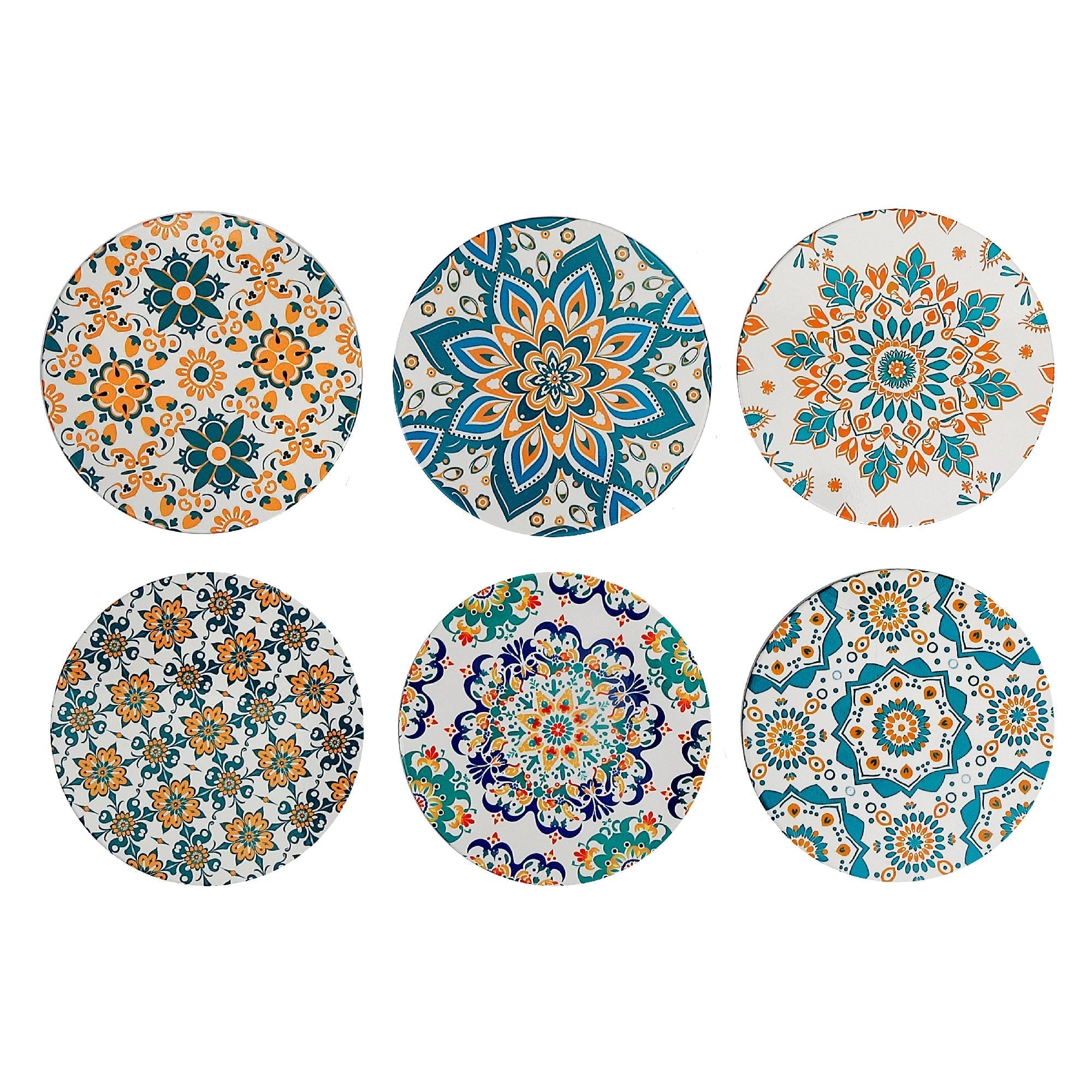 8" Round Ceramic Trivet Mosaic Assorted Set Of 6, Mosaic Ceramic Trivet 8 Inch, Round Heat Resistant Pot Holder, Kitchen Table Protector