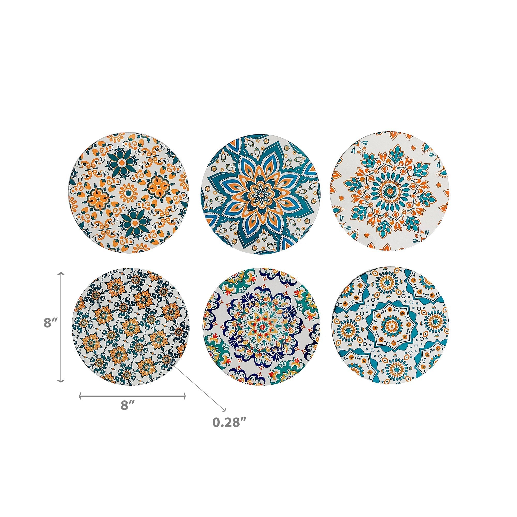 8" Round Ceramic Trivet Mosaic Assorted Set Of 6, Mosaic Ceramic Trivet 8 Inch, Round Heat Resistant Pot Holder, Kitchen Table Protector
