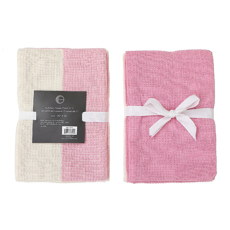 3 Pack Dual Waffle Kitchen Towel Set (Blush)