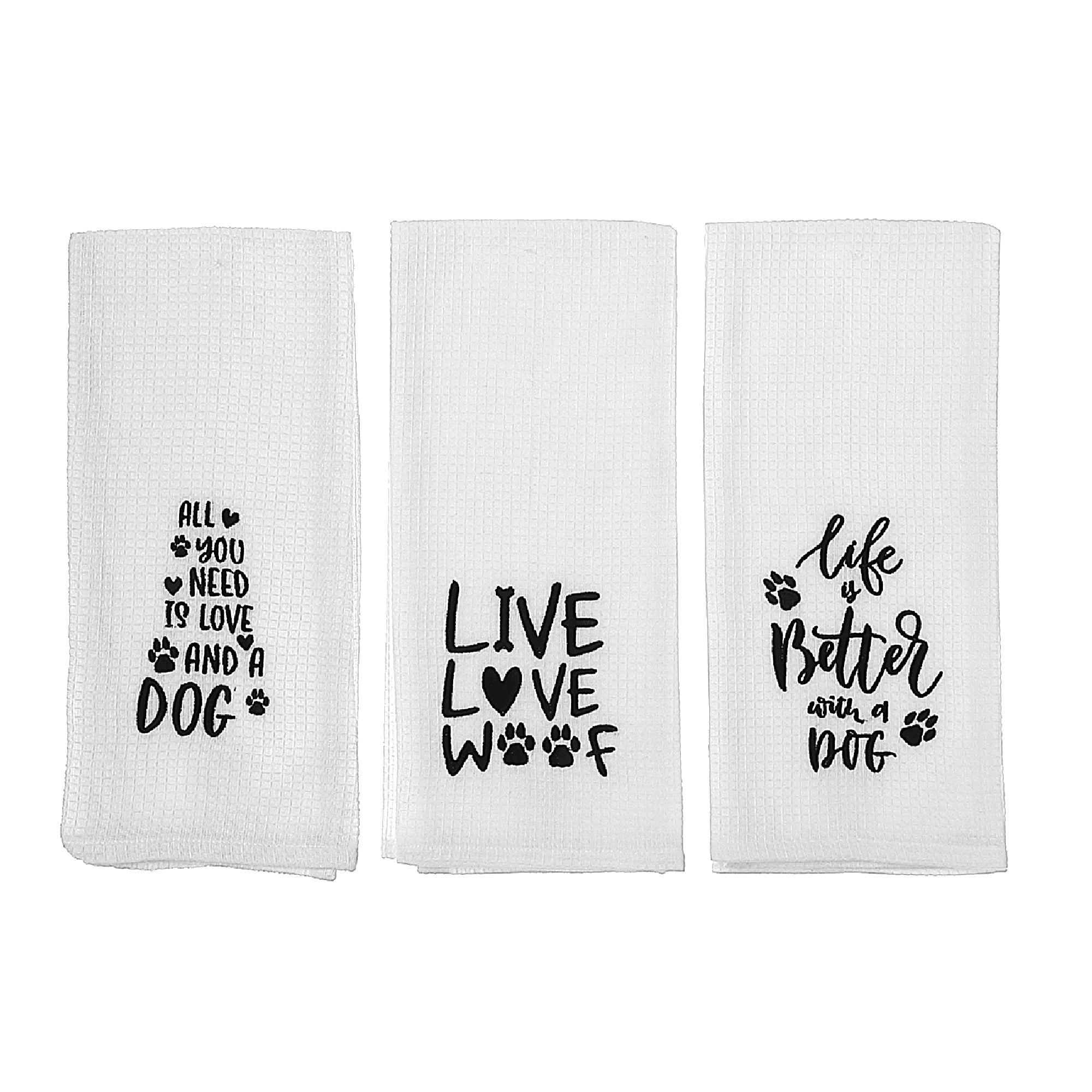 Embroidered White Waffle Kitchen Towel Pet Lovers Assorted Set Of 6, Cotton Dish Towel, Kitchen Decor