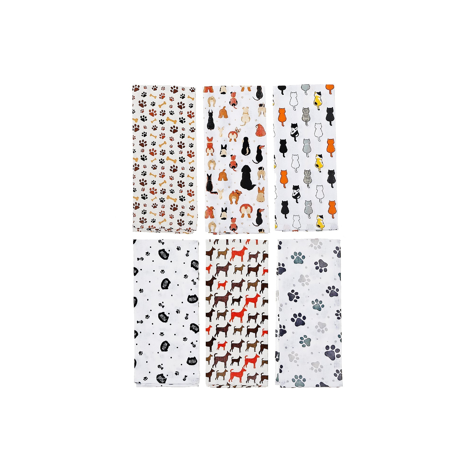 Printed Kitchen Towel Pet Lovers Assorted Set Of 6, Cotton Dish Towel, Kitchen Decor