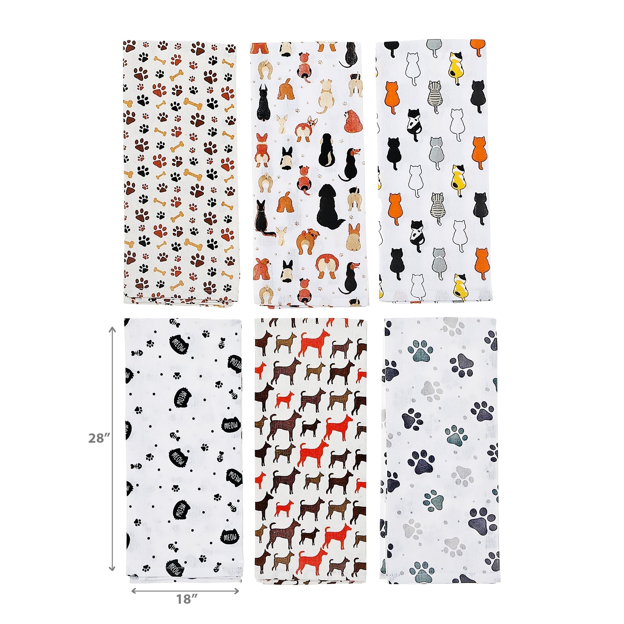 Printed Kitchen Towel Pet Lovers Assorted Set Of 6, Cotton Dish Towel, Kitchen Decor