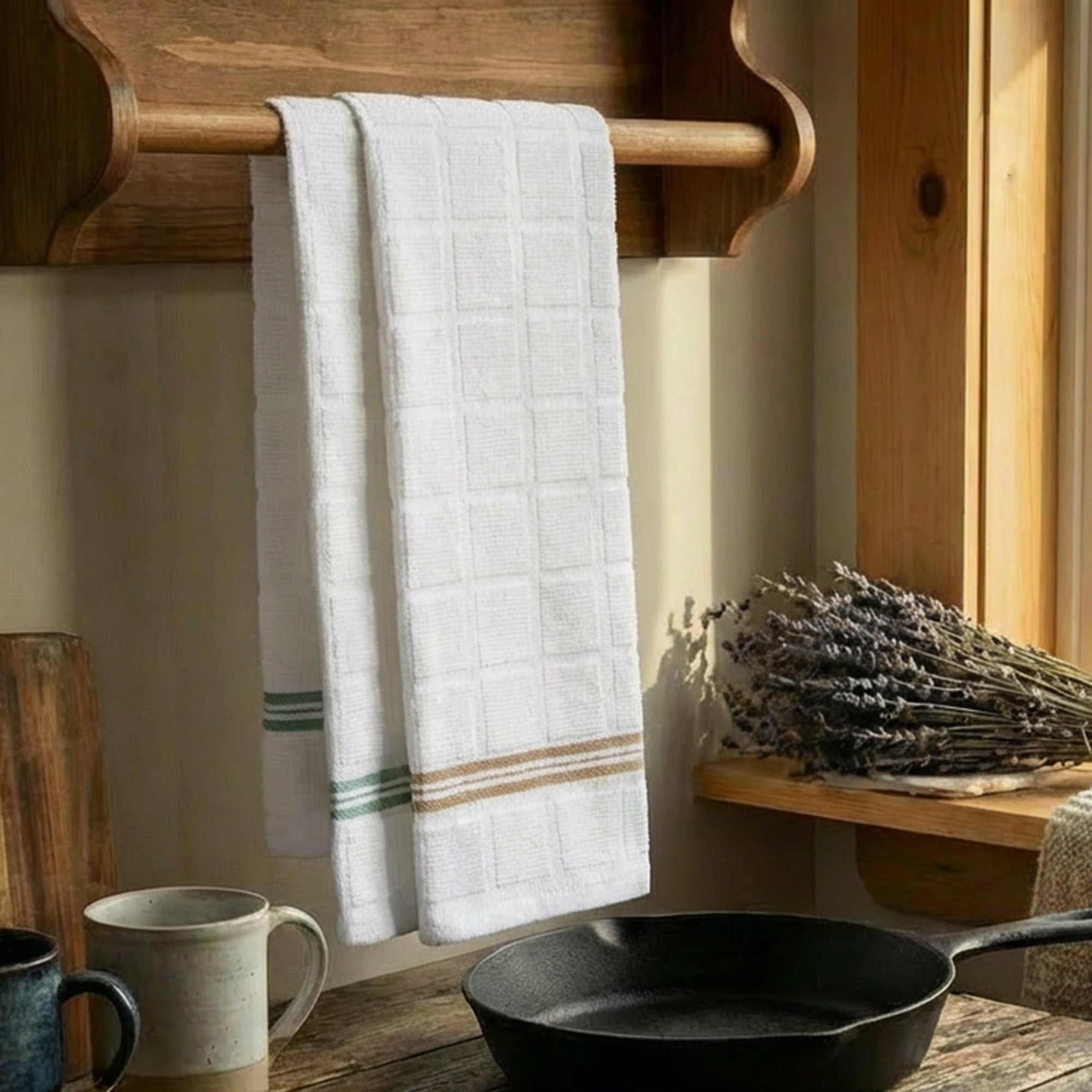 Assorted Color Checkered Terry Cloth Towels - Set of 6