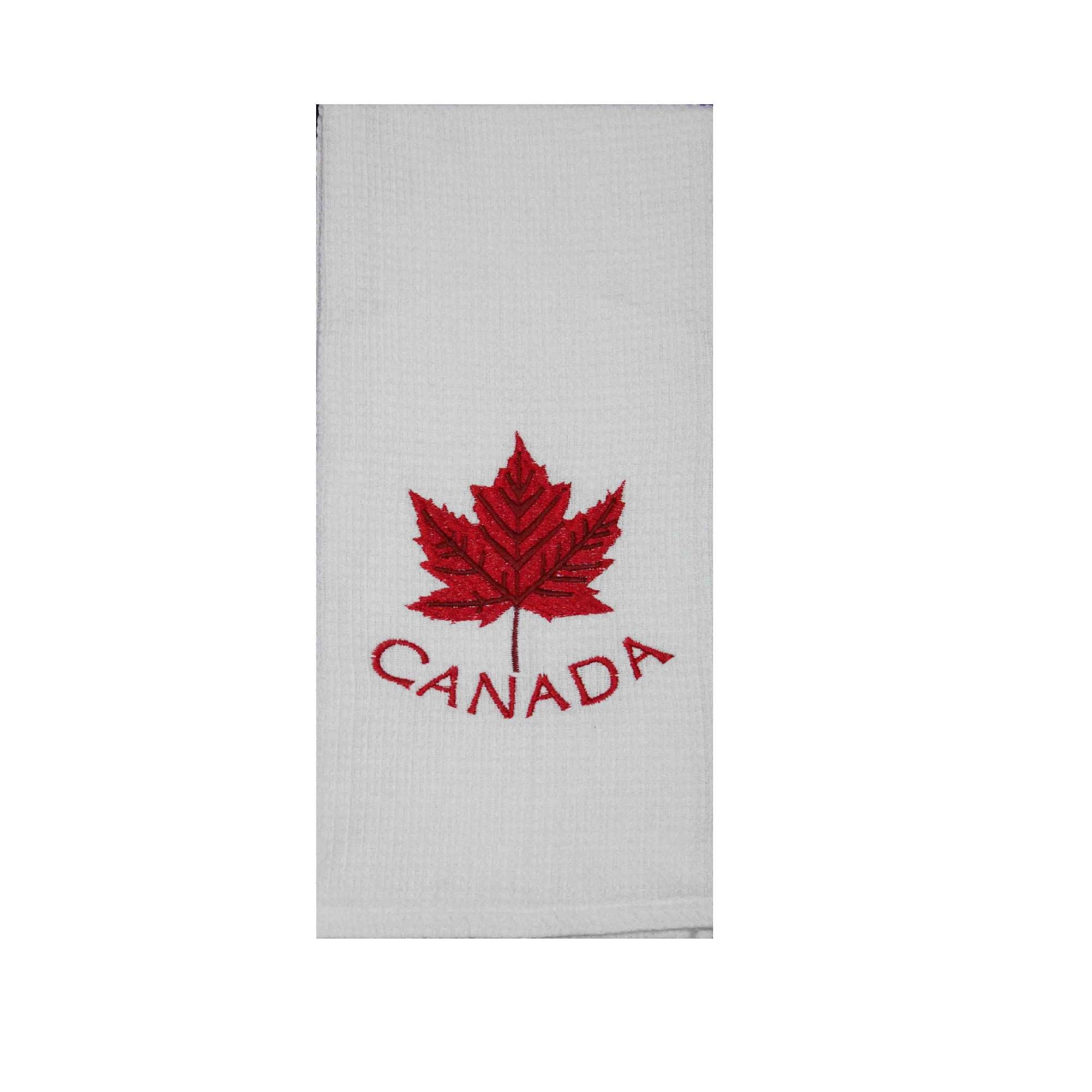 White Waffle Kitchen Towel with Embroidered Canadian Flag - Set of 6