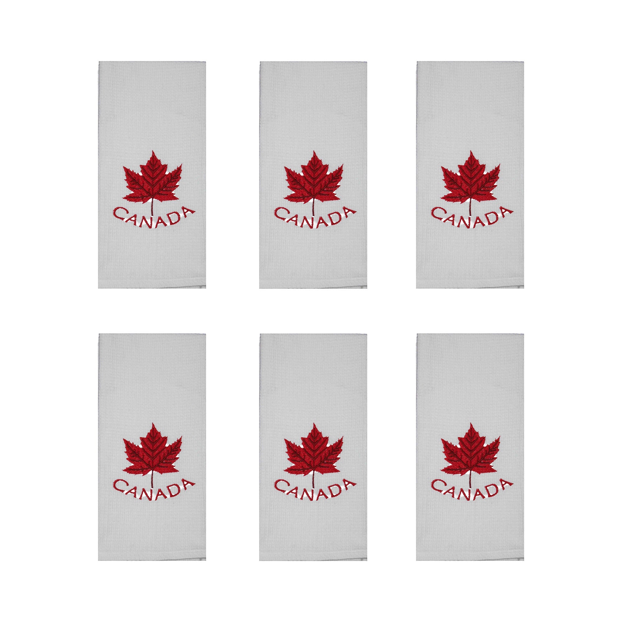 White Waffle Kitchen Towel with Embroidered Canadian Flag - Set of 6