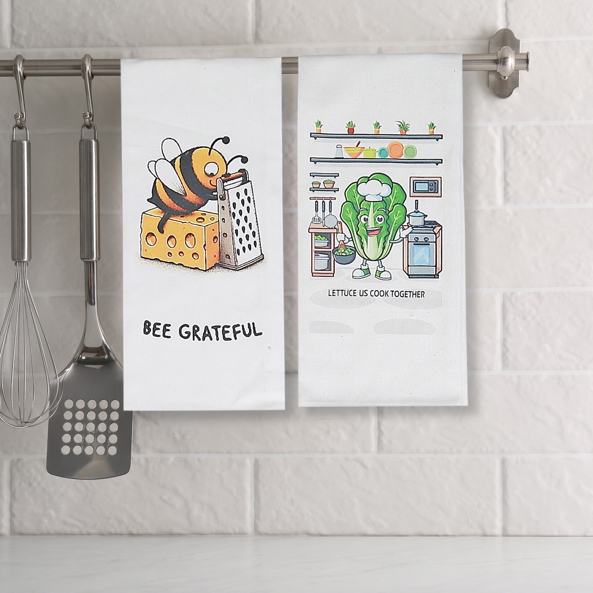 Printed Kitchen Towel Punny Sayings Assorted, Funny Dish Towel, Cotton Kitchen Decor, Set of 8