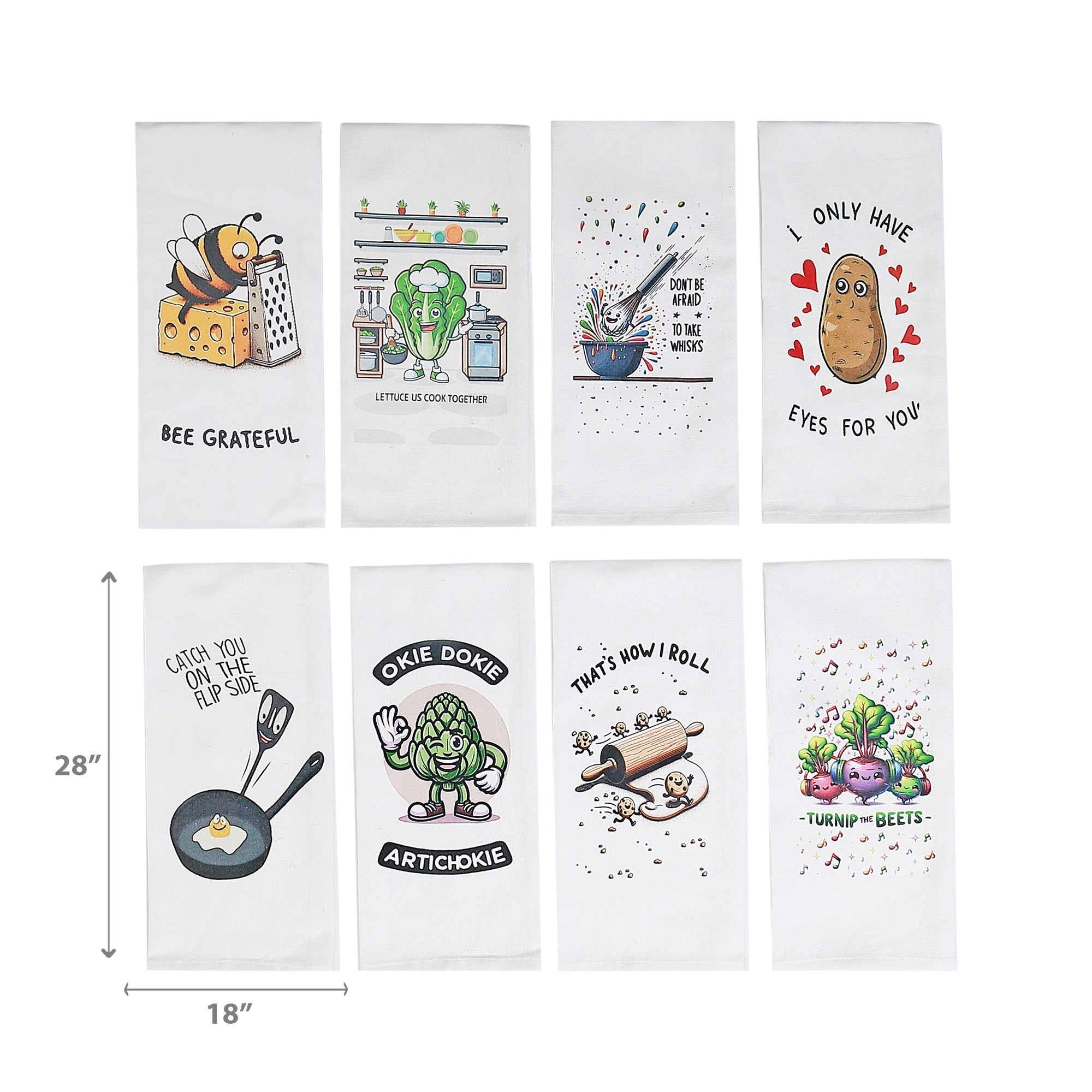 Printed Kitchen Towel Punny Sayings Assorted, Funny Dish Towel, Cotton Kitchen Decor, Set of 8