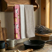 3-Piece Kitchen Towel Set: Cats Print, Stripes & Solid