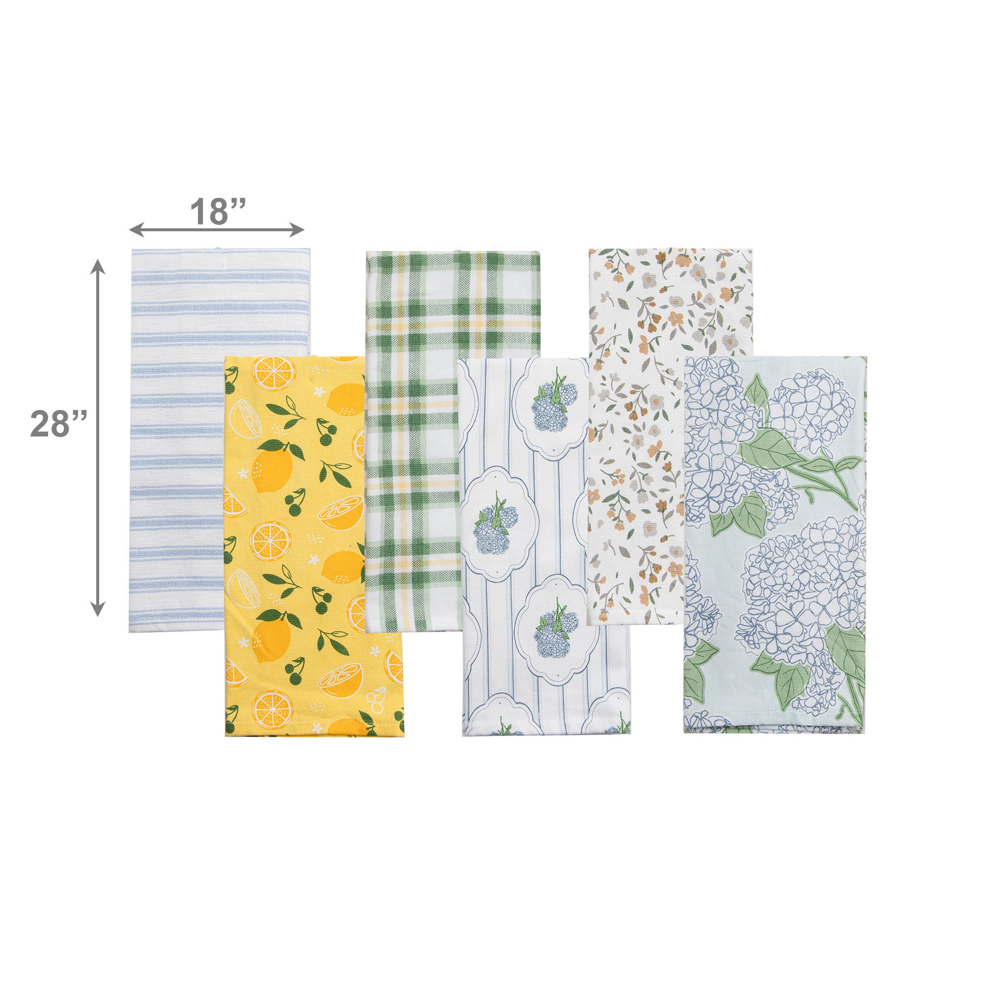 Assorted Terry Kitchen Towels with One-Sided Print - Set of 6