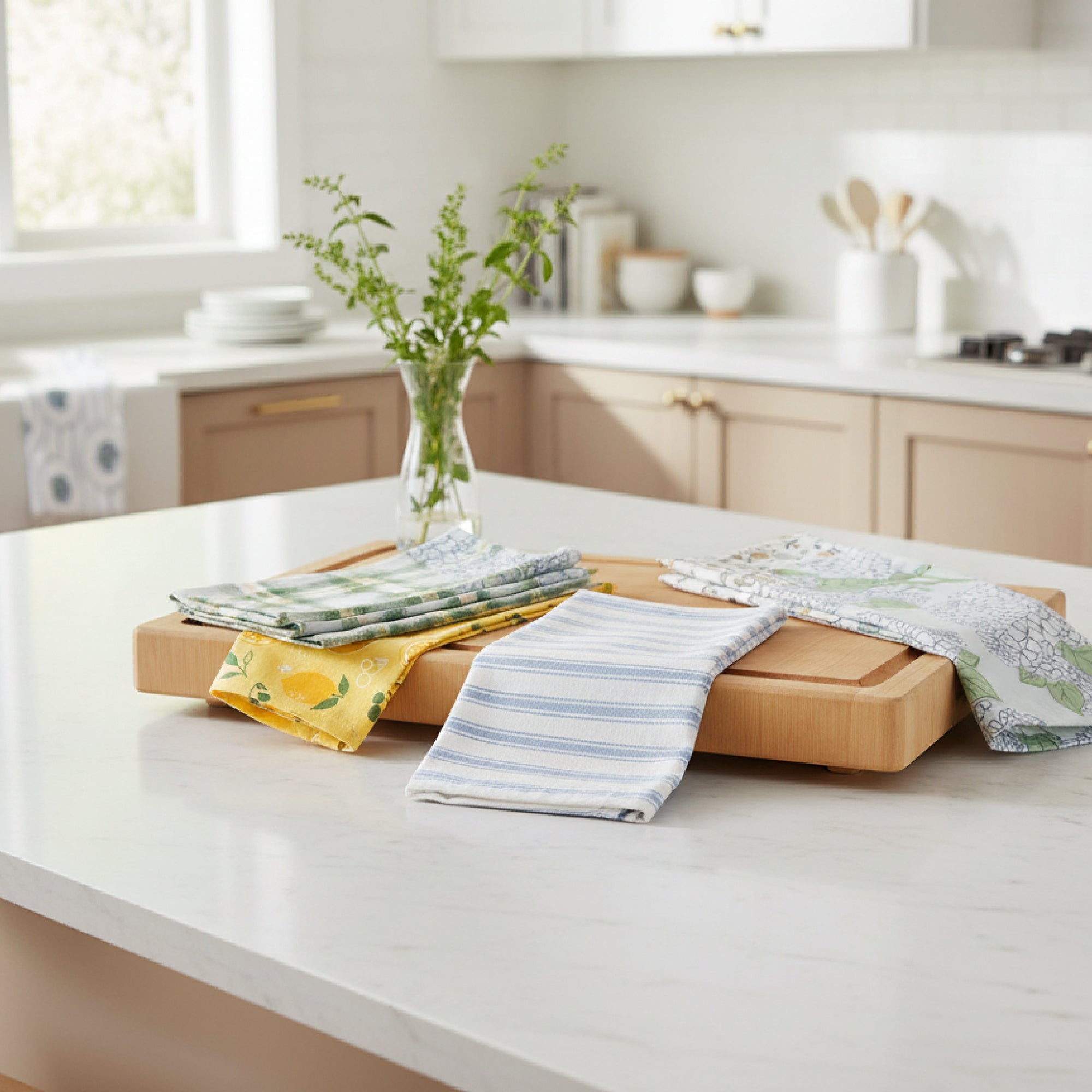 Assorted Terry Kitchen Towels with One-Sided Print - Set of 6