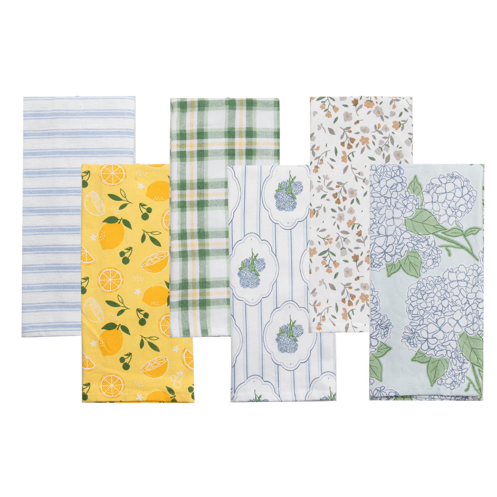 Assorted Terry Kitchen Towels with One-Sided Print - Set of 6