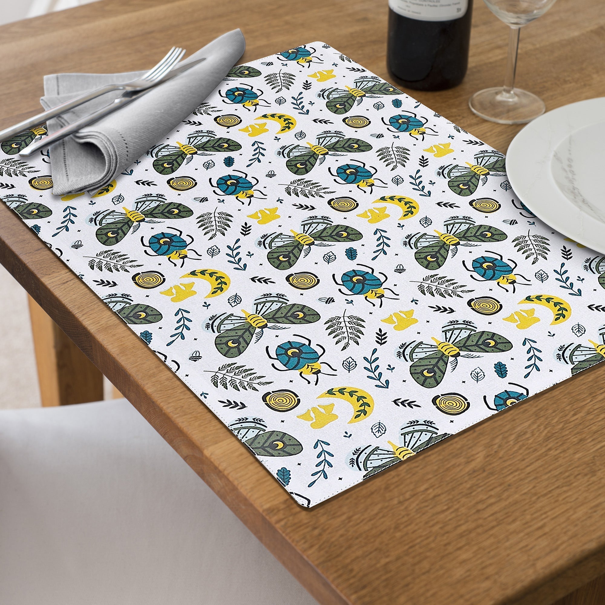 Cotton Placemat Butterfly And Beetle 12 X 18 Set Of 12, Dining Table Decor