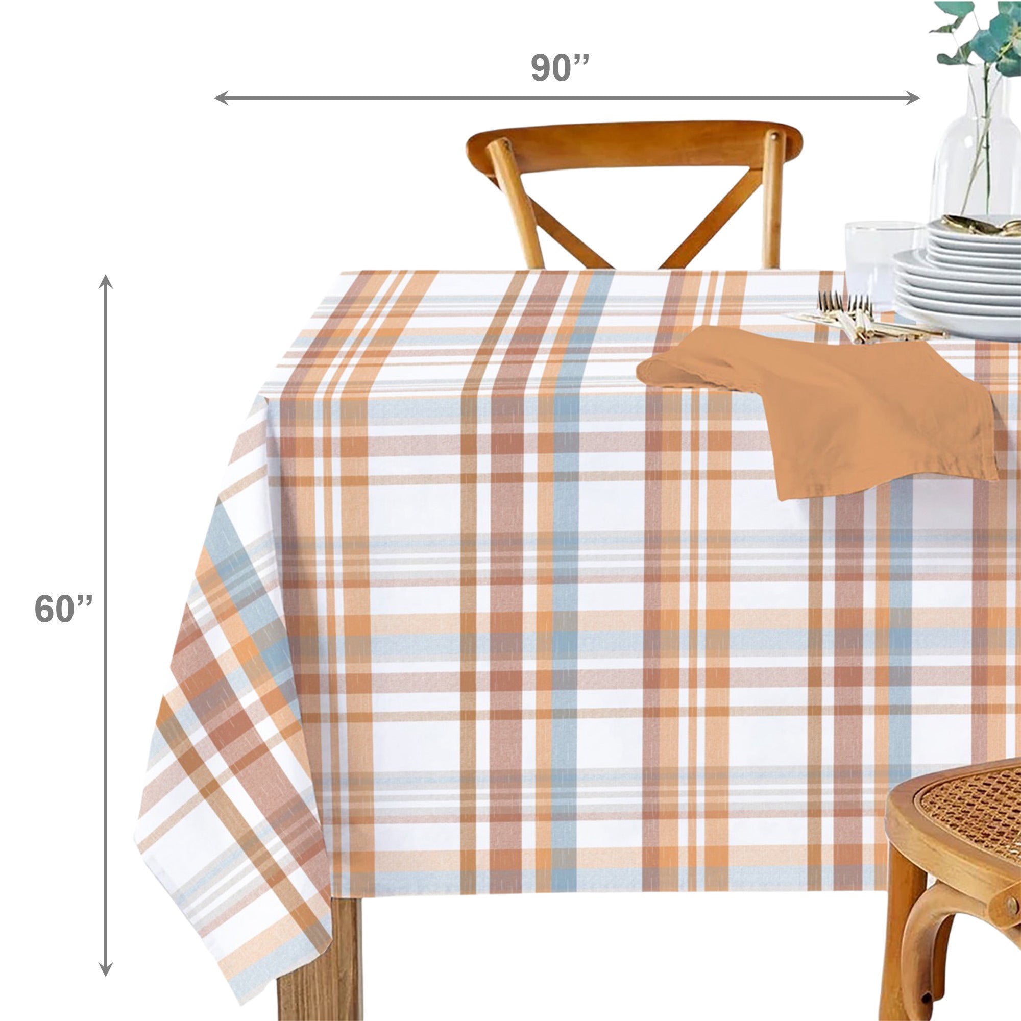60"x90" Plaid Pattern Cotton Tablecloth