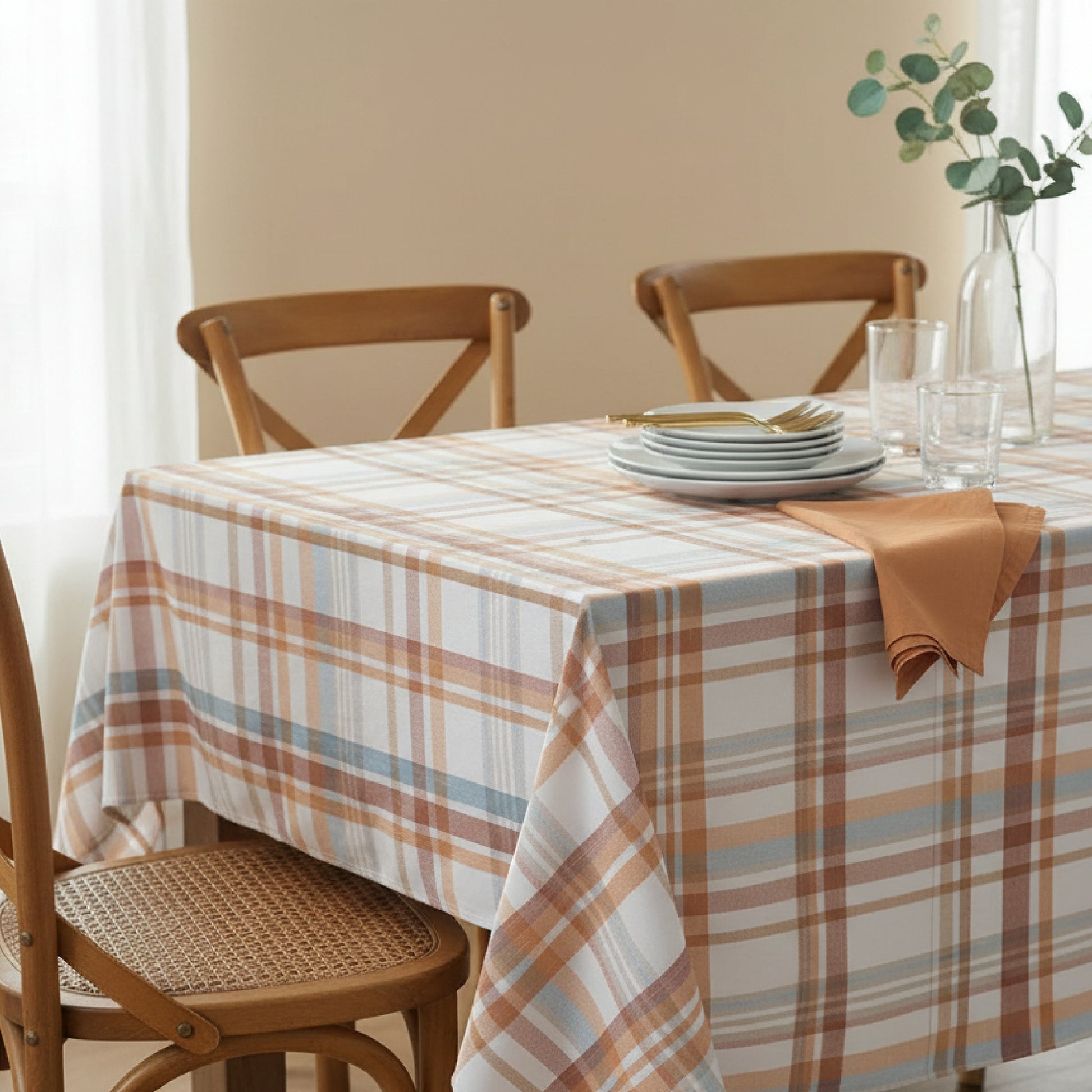 60"x90" Plaid Pattern Cotton Tablecloth